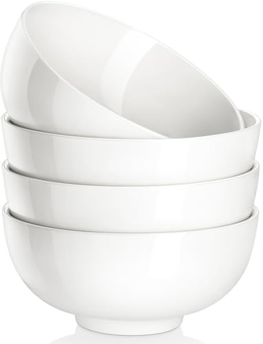 MALACASA 26 Oz Porcelain Soup Bowls Set of 4 White Ceramic Bowls for Kitchen Cereal Bowl for Oatmeal Fruit Salad Ramen a