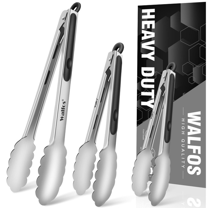 Food Grade Stainless Steel Kitchen Tongs for CookingBBQ 7 9 and 12 InchSet of 3 Heavy Duty Locking Metal Food Tongs NonS