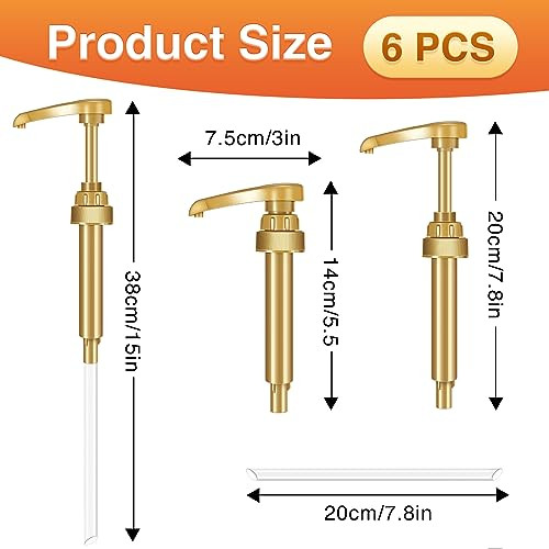 VOISEN Coffee Syrup Pumps 6 Pack Gold Syrup Pump Skinny Syrup Pump for 750ml 254oz Syrup Bottle Syrup Pump Dispenser for