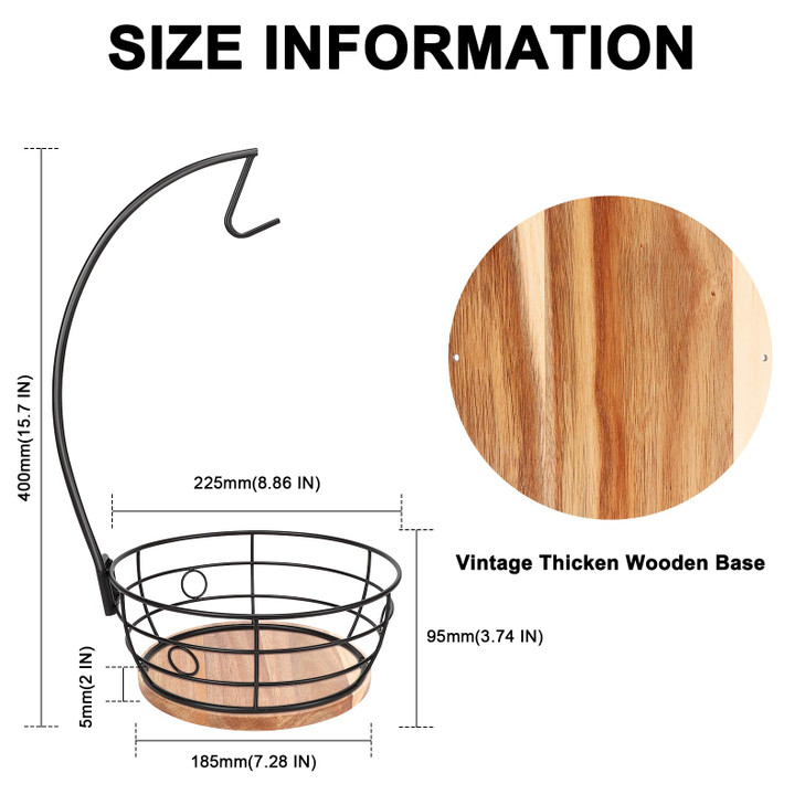 Livabber Countertop Fruit Basket Bowl with Banana Hanger Modern Standing Fruit Vegetable Bowl Storage with Banana Tree H
