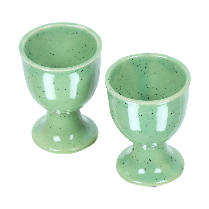 WHOLELIFEOBJECTS Soft Boiled Egg Holder Ceramic Egg Cup Set Ceramic Egg Holder Pottery Housewarming Gift Set of 2 Green