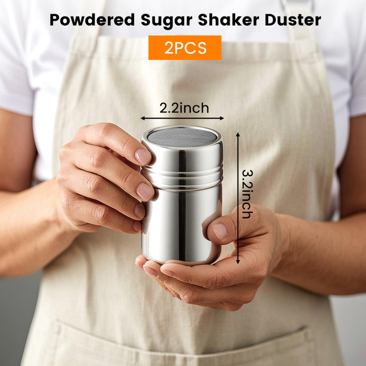 HANSGO Powdered Sugar Shaker Duster 2PCS Stainless Steel Cinnamon Shaker for Coffee Bar Fine Mesh Dredge Salt and Pepper