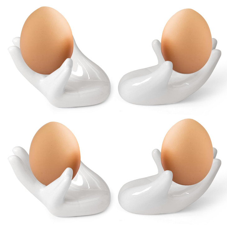 vibedor 4 Pcs Creative Ceramic Egg Stands Porcelain Egg Holders Hand Shaped Egg Cups Holder for Hard Boiled Eggs in Livi