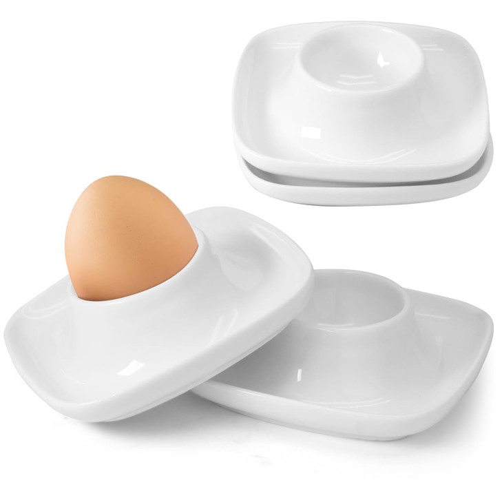 vibedor 4 PCS Ceramic Egg Cups White Hard Boiled Egg Holders for Restaurant Kitchen and Parties for Breakfast Serving an