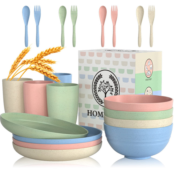 Wheat Straw Dinnerware Sets 20 PCS Dishes Dinnerware Set Microwave and Dishwasher Safe Lightweight Unbreakable Dishes Re