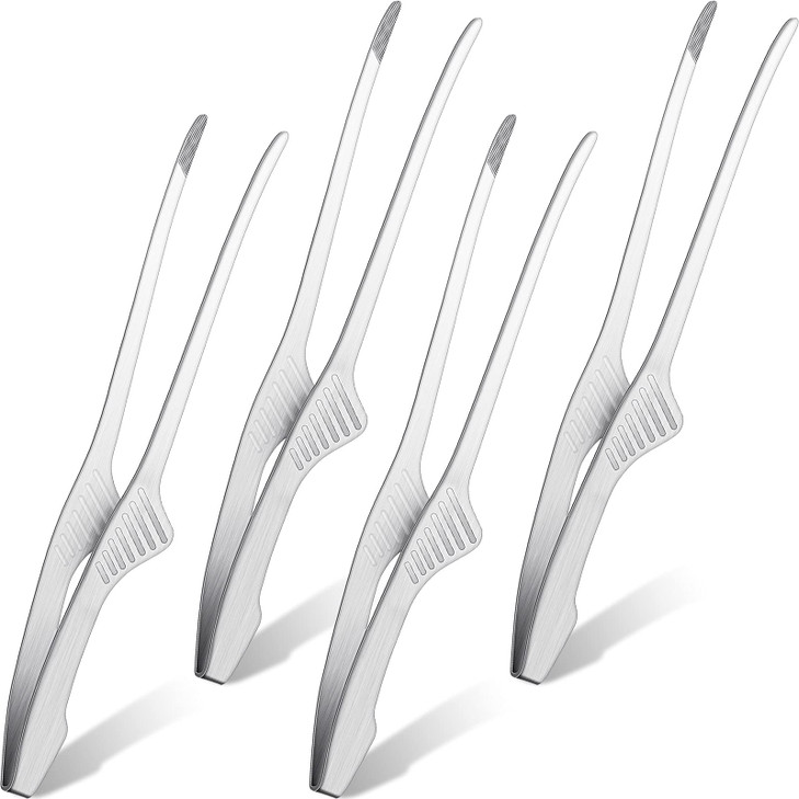 Patelai 4 Pieces Korean and Japanese BBQ Tongs Non Slip Cooking Utensils Stainless Steel Tongs for Serving Food Salad Ca