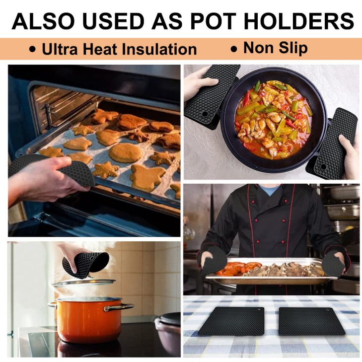 Walfos Silicone Trivet Mats 4 Heat Resistant Pot Holders Multipurpose NonSlip Hot Pads for Kitchen Potholders Hot Disher