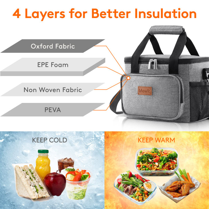 Lifewit Medium Lunch Bag Insulated Lunch Box Soft Cooler Cooling Tote for Adult Men Women Gray 12Can 9L