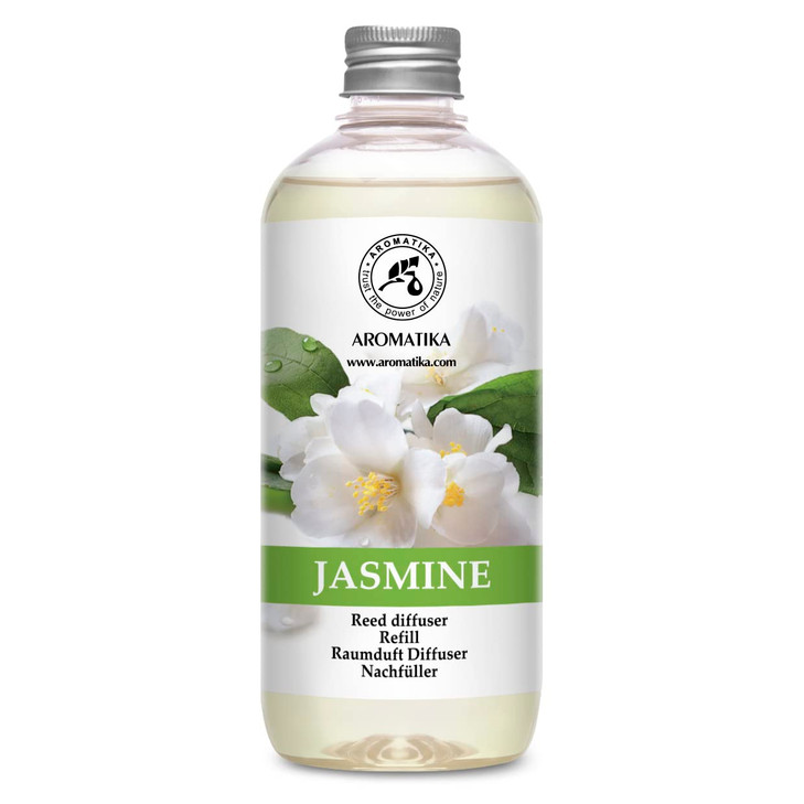 Jasmine Reed Diffuser Refill wNatural Essential Jasmine Oil 17 Fl Oz Fresh Long Lasting Fragrance Scented Reed Diffuser