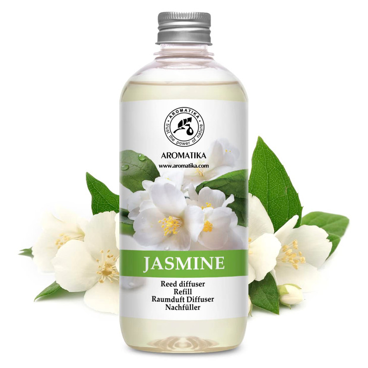Jasmine Reed Diffuser Refill wNatural Essential Jasmine Oil 17 Fl Oz Fresh Long Lasting Fragrance Scented Reed Diffuser
