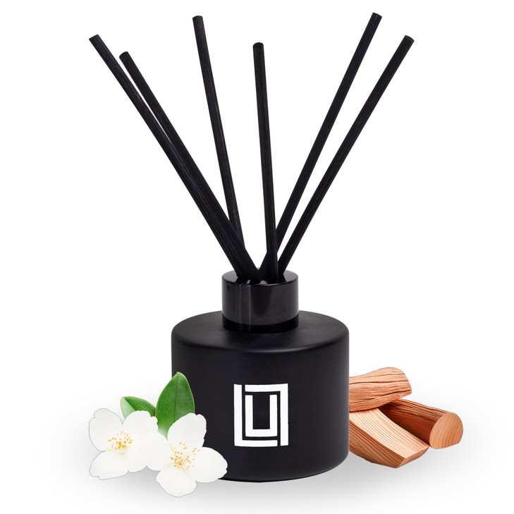 Lulu Candles Reed Diffuser Set Jasmine Oud Sandalwood 6 Reed Sticks Scent Diffuser for Bedroom Bathroom Living Room Offi