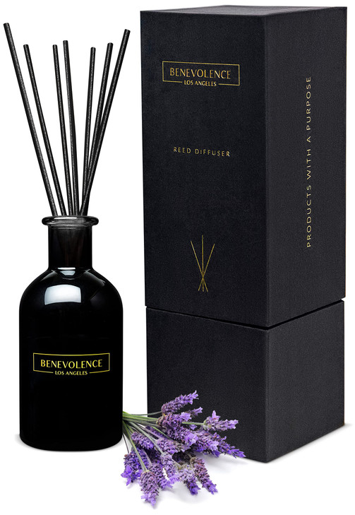 Benevolence LA Reed Diffusers for Home Lavender Eucalyptus Relaxing Fragrance Aromatherapy Reed Diffuser Sticks with Gif