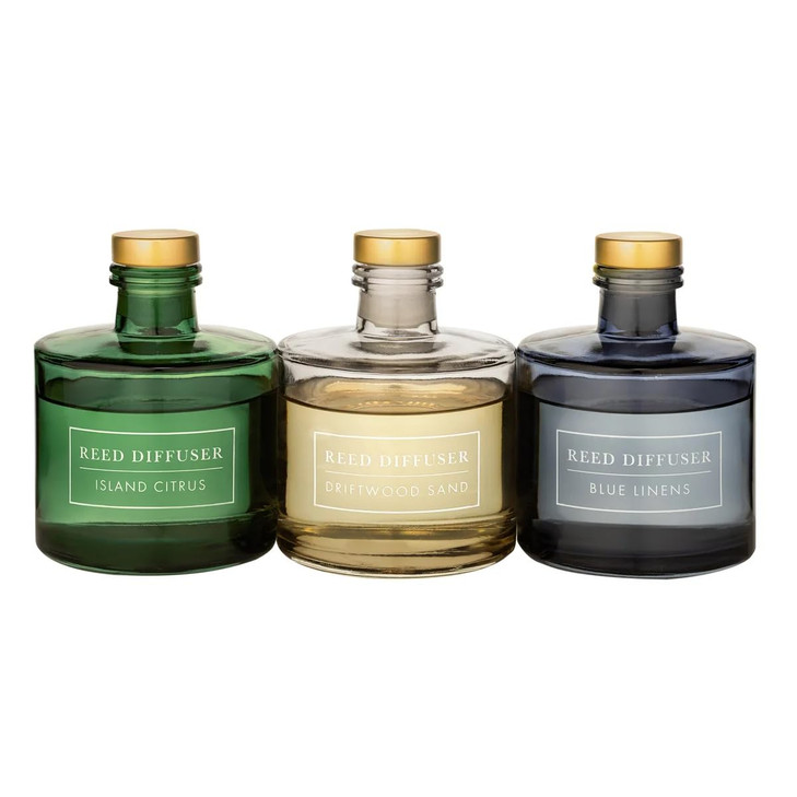 Bellevue Reed Diffuser Set Three 6 fl oz Glass Filled Diffuser Highly Concentrated Fragrances with Essential Oils Home F