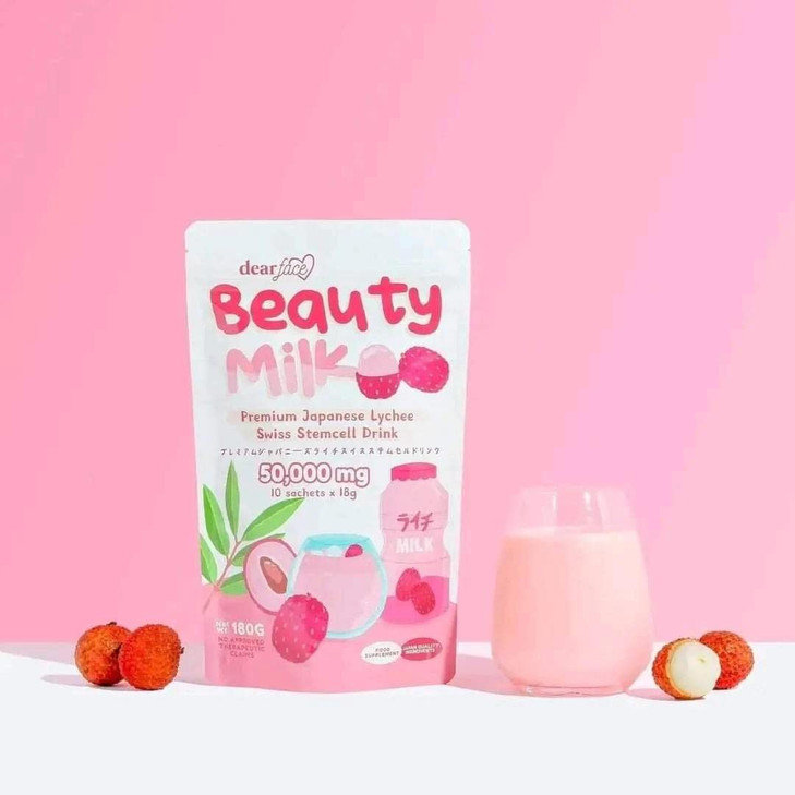 Dear Face Beauty Milk Premium Japanese Lychee Swiss Stemcell Drink 50000mg 10 Sachets