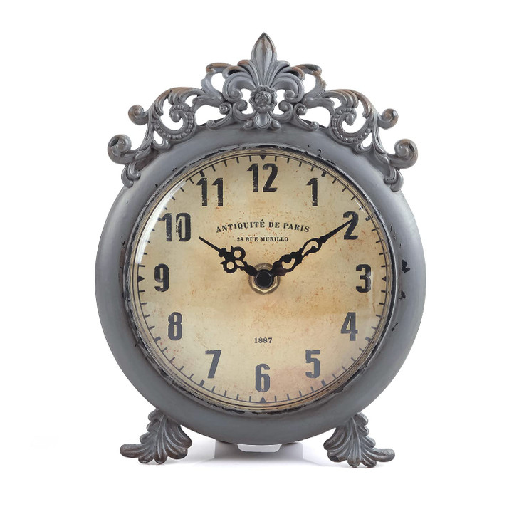 NIKKY HOME Small Vintage Table Clock Decorative Shelf Desk Top Clock Battery Operated Round French Design Farmhouse Home