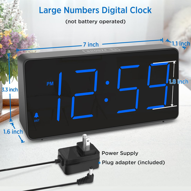 Peakeep Digital Alarm Clock for Bedroom Bedside Loud Alarm Clock for Heavy Sleepers Large Big LED Numbers for Seniors Ba