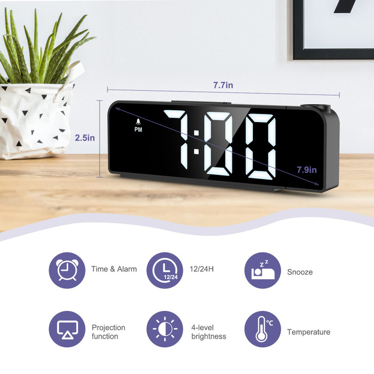 JXTZ Projection Alarm Clock Alarm Clocks with Projection on Ceiling with 79 Large Display LED Digital Clock with 4 Level