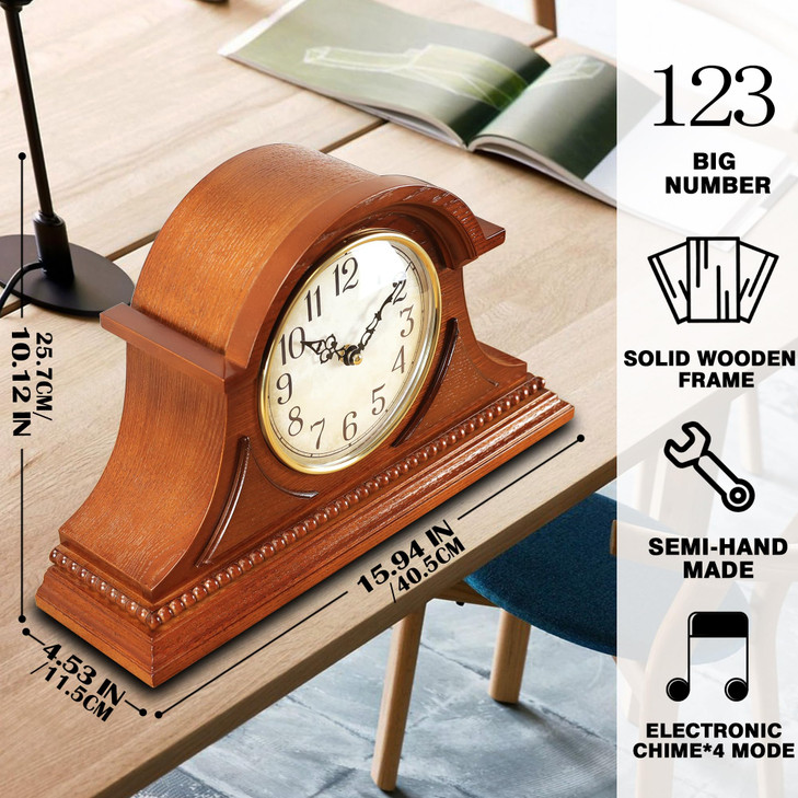 AYRELY Grandfather Mantel Clock with HourQuarterHour Chime Elegant Wooden Frame Table Clocks Battery Operated Desk Shelf