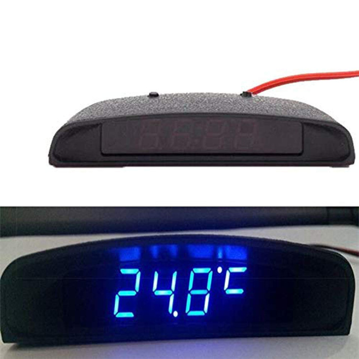 MACHSWON Car Digital Clock 4 IN1 12V Clock Date Thermometer Voltage Monitor with LCD Screen Display for Car Interior Blu