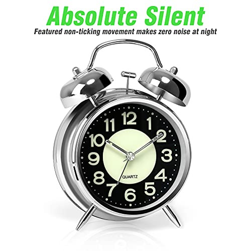 AYRELY Super Loud Alarm Clock for Heavy Sleepers AdultsTwin Bell Retro 4 Inch Silent NonTicking Quartz with Backlight Lu