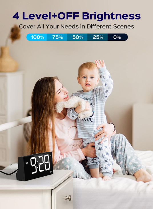 GOLOZA Digital Alarm Clocks for Bedrooms Digital Clock with 4 Level Brightness Off Dual Customizable Alarms USB Port Pow