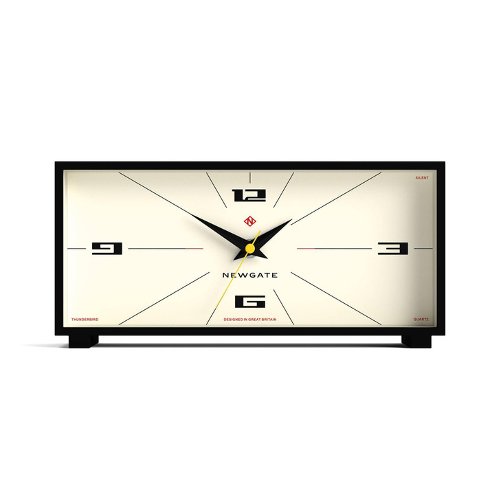 NEWGATE Thunderbird Desk Clock Retro Contemporary Rectangular Design Black Modern mid Century Style for Desk Mantel Tabl