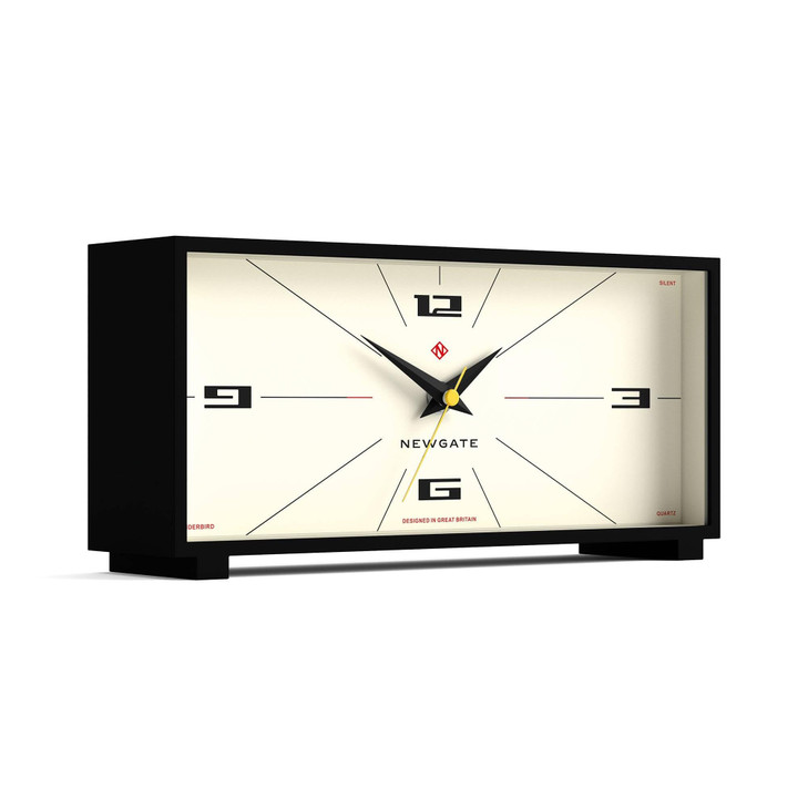 NEWGATE Thunderbird Desk Clock Retro Contemporary Rectangular Design Black Modern mid Century Style for Desk Mantel Tabl