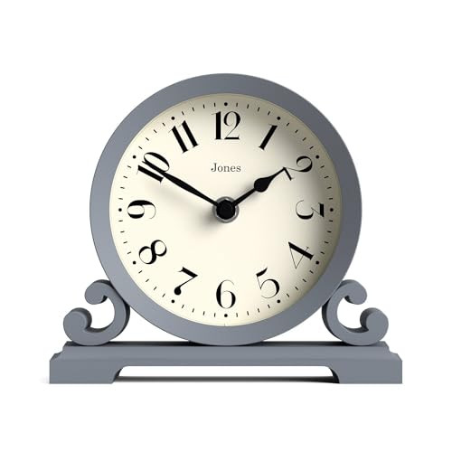 JONES CLOCKS Saloon Mantel Clock Small Traditional Double Scroll Design French Navy Contemporary Classic Style for Desk