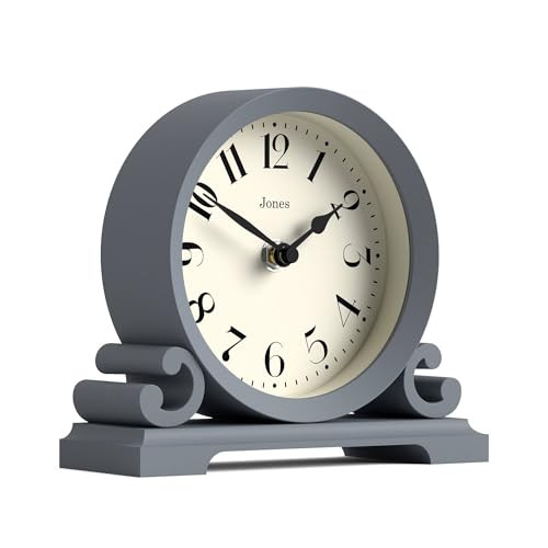 JONES CLOCKS Saloon Mantel Clock Small Traditional Double Scroll Design French Navy Contemporary Classic Style for Desk