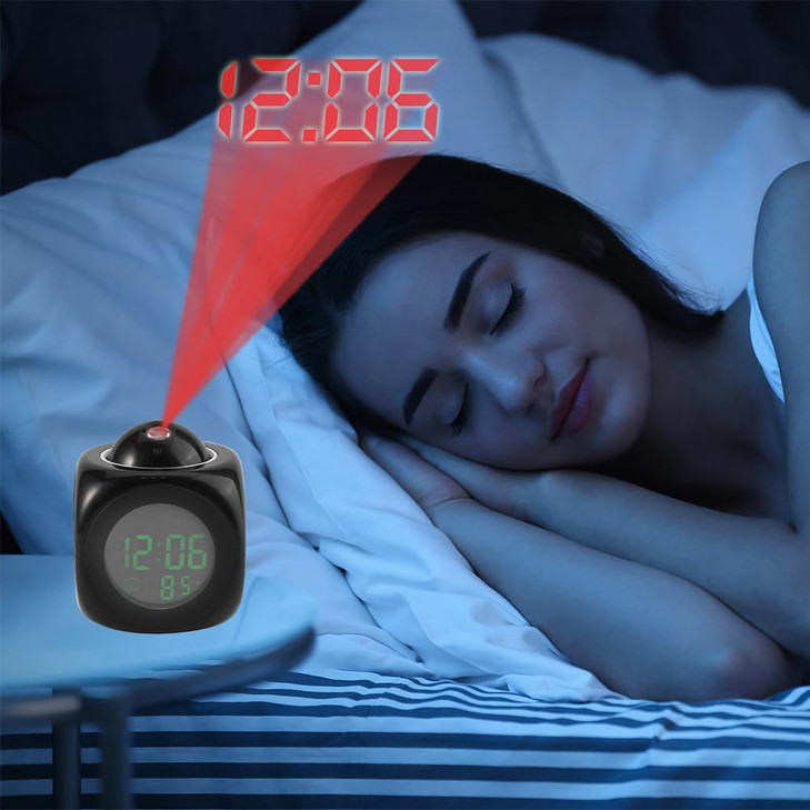 Tiiyee Projection Alarm Clock Led Alarm Projector Clock with on Ceiling LCD Wall Travel Voice Talking Projection 20s Tem