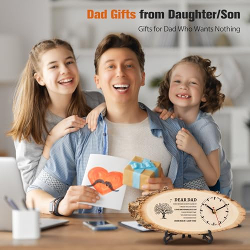 BeauGift Dad Gifts Wooden Clock Gifts for Dad from Daughter Son Kids Daddy Birthday Valentines Gift Idea for Papa Father