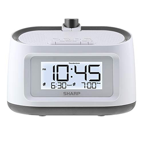 Sharp Projection Alarm Clock with Soothing Nature Sleep Sounds Easy to Read Projection on Wall or Ceiling 8 Sleep Sounds