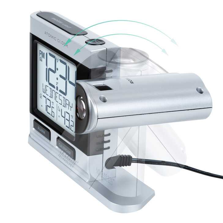 La Crosse Technology 61612667INT Silver Atomic Projection Alarm Clock with Temperature