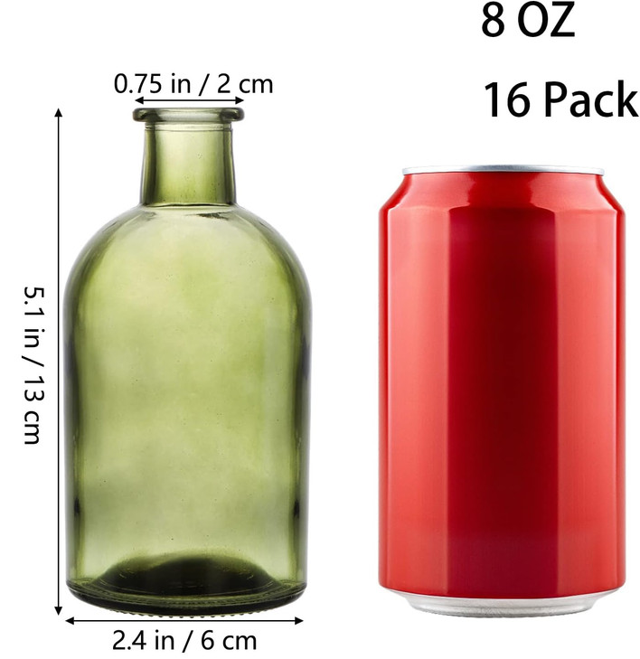YOUEON 16 Pack Green Glass Bud Vases Small Bud Vases in Bulk Glass Flower Vases for Centerpieces Vintage Decorative Bott