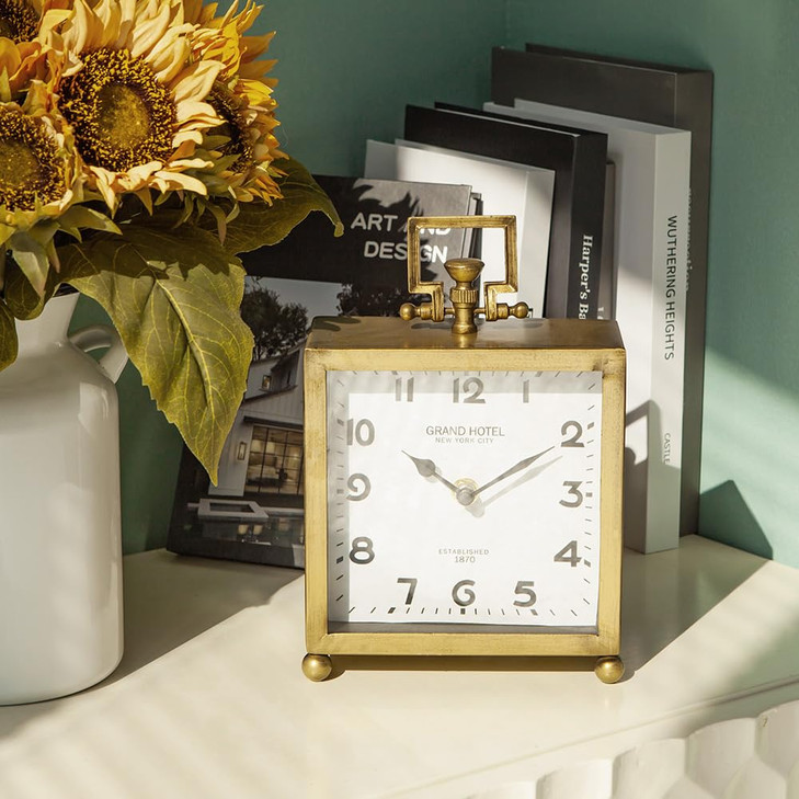 NIKKY HOME Gold Table Clock Silent NonTicking Classic Battery Operated Decorative Mantel Desk Shelf Clock for Living Roo