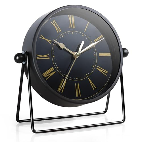 AYRELY Vintage Black Metal Desk ClockBattery Operated Mantel Clocks Decorative Table Clocks with Adjustable Angle for Fi