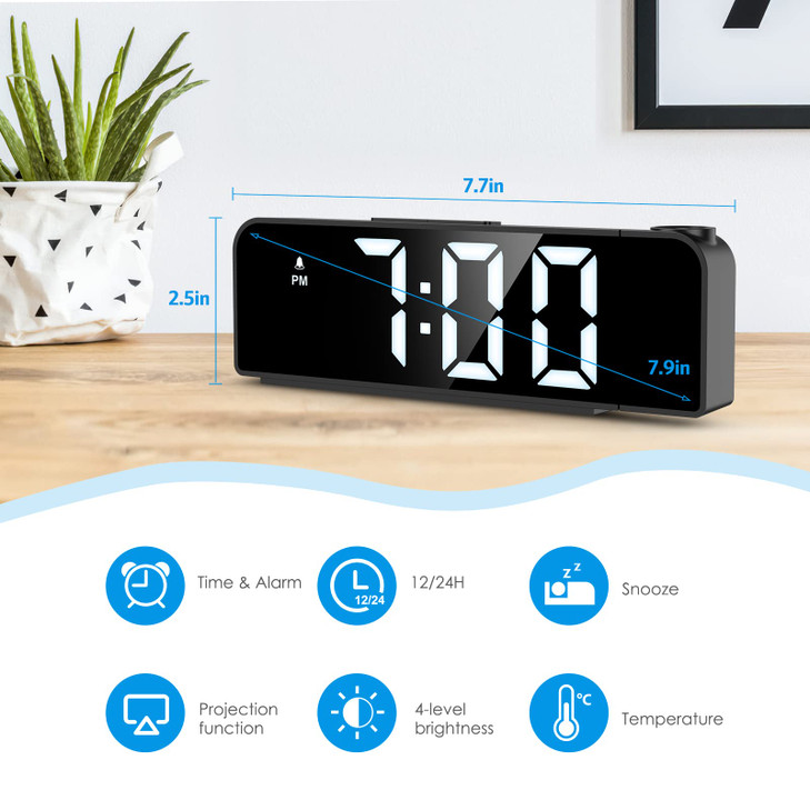 AMIR Projection Alarm Clock for Bedroom Ceiling Projection Clock with 79 Large Display4 Level Brightness 1224H USB Charg