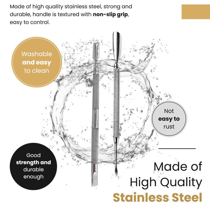 Cuticle Pusher Tools - Professional Nail Cuticle Pusher Cuticle Remover Cuticle Trimmer Spoon Shaped Nail Cleaner Dual Sided Metal Stainless Steel Ma