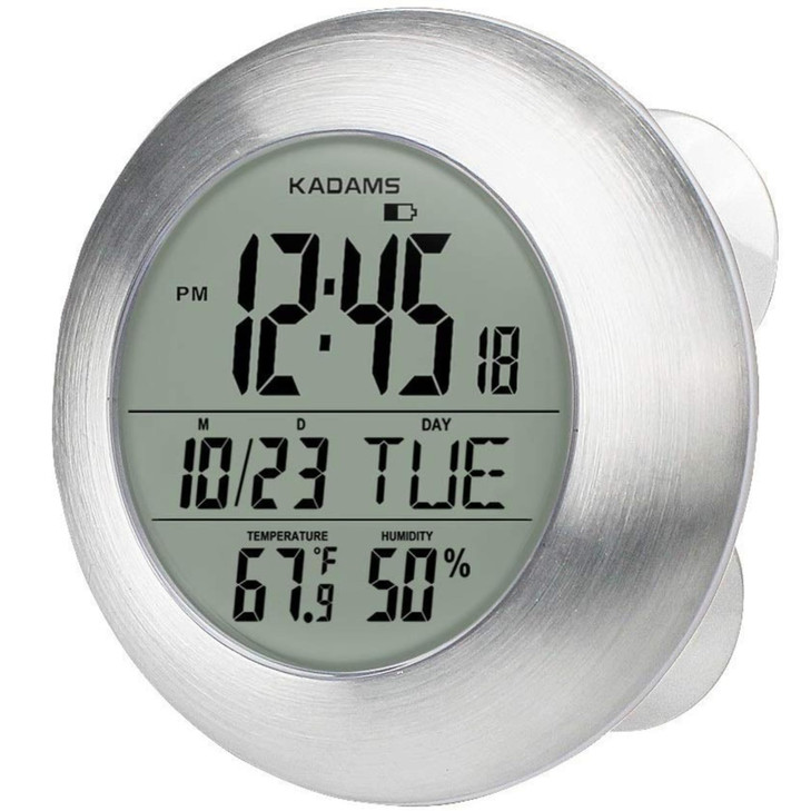 KADAMS Bathroom Shower Digital Wall Clock 95 Kitchen Clock Calendar Water Resistant Large LCD Screen Temperature Humidit