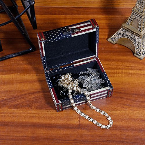 WaaHome Treasure Box 5 Small Decorative Box Wood Jewelry Keepsakes Box with Lids for Home Decorations American Flag