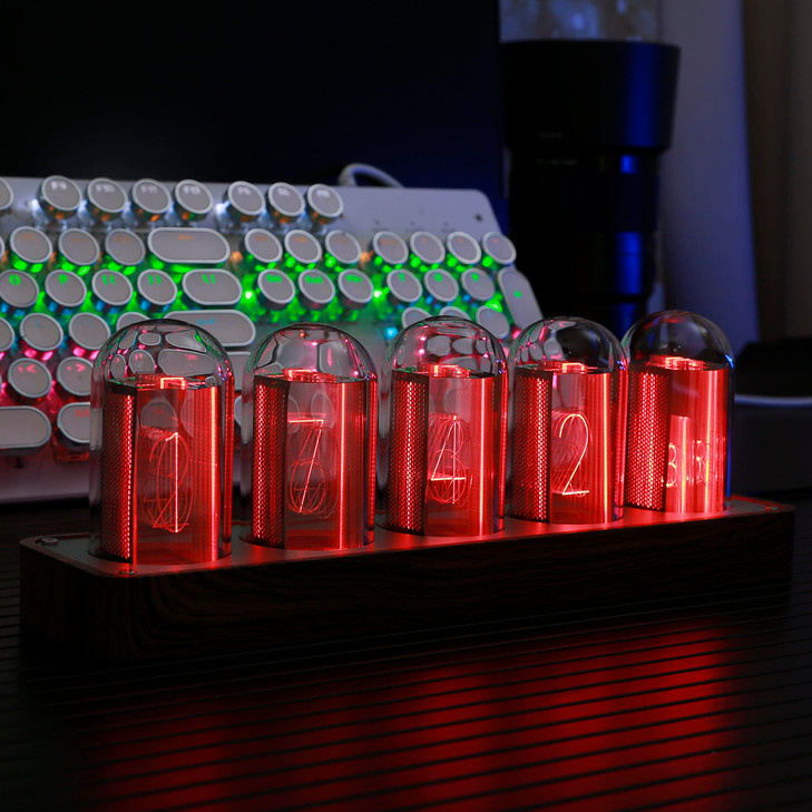 ClocTeck Nixie Tube Clock with WiFi SYNC Alarm Timer 1224H Display No Assembly Required A Retro Gift for Friends Wood Gr