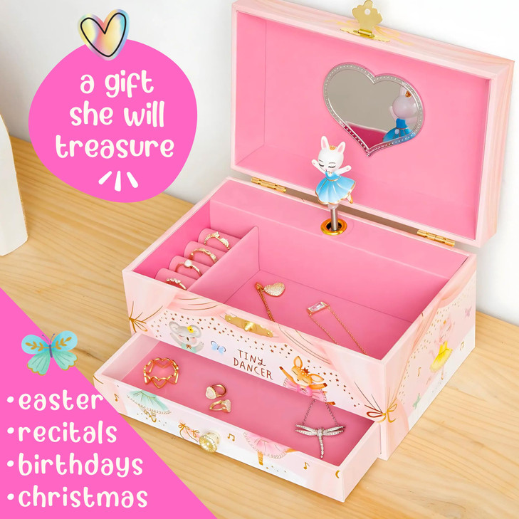 Giggle Honey Musical Ballerina Jewelry Box for Girls Kids Dancing Ballerina Music Box with Mirror Ballet Gifts for Littl