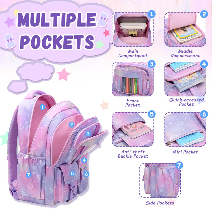 PIG PIG GIRL Kids Backpack for Girls School Bags for Middle School Students Book Bag for Elementary Primary Kawaii Ita B