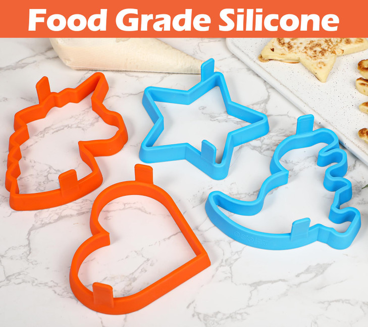 Kamehame Silicone Pancake Molds for Heart Star Dinosaur Unicorn Shape Pancakes 4 Pack Nonstick Pancake Shaper for kids F