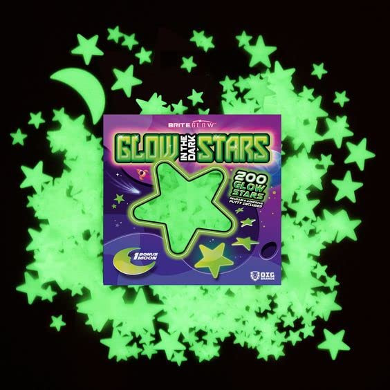 200 Pcs Glow in The Dark Stars with Moon Luminous 3D Wall Stickers Night Light for Boys Girls Room Decor Bedroom Ceiling