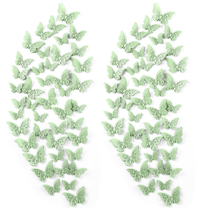Outus 120 Pieces Green 3D Layered Butterfly Wall Decor Removable Butterfly Stickers Hollow Mural Decals for Birthday Cak
