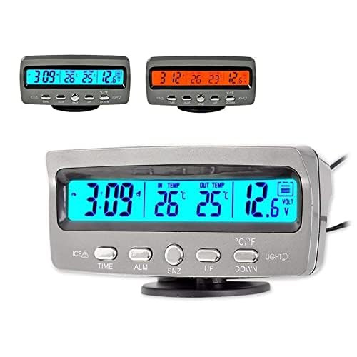 TOTMOX 1Pcs 12V 4 in 1 Car thermometerCalendarClockIn Out Thermometer Voltage With Backlight