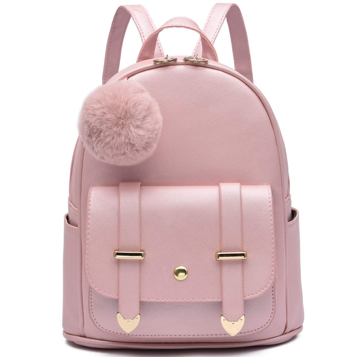 I IHAYNER Girls Fashion Backpack Mini Backpack Purse for Women Teenage Girls Purses PU Leather Pompom Backpack Shoulder