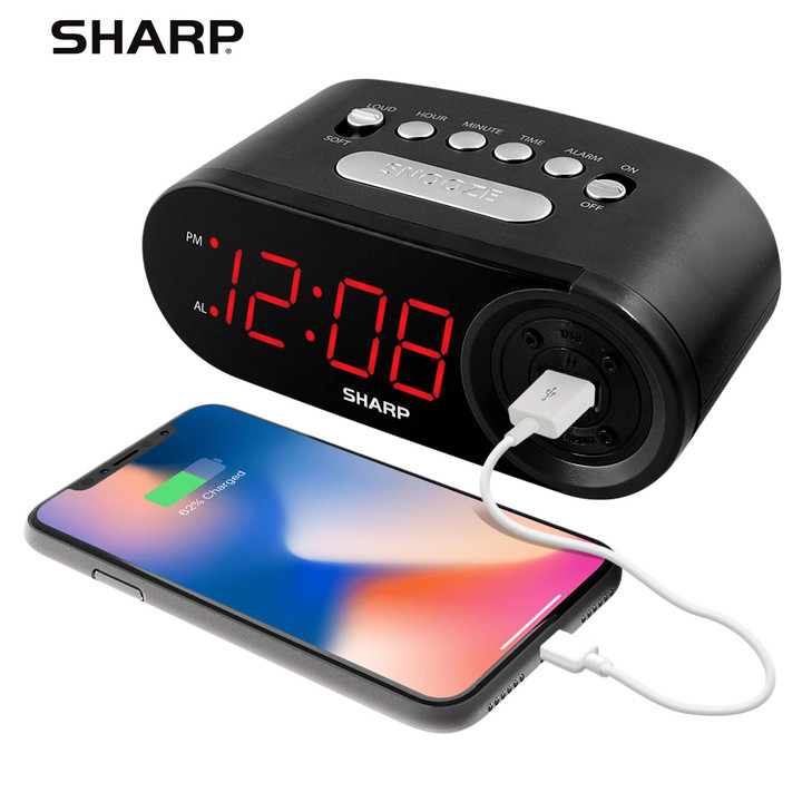 Sharp Digital Easy to Read Alarm Clock with 2 AMP HighSpeed USB Charging Power Port Charge Your Phone Tablet with a high