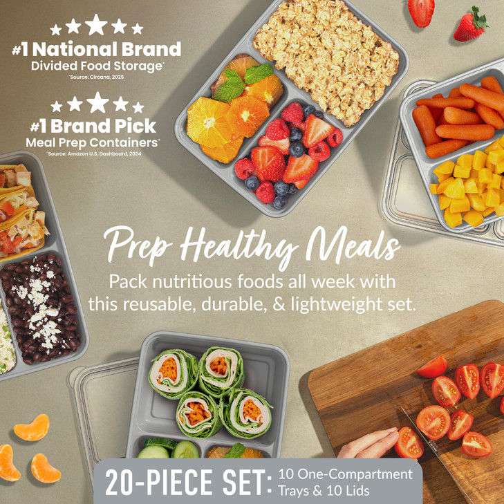 Bentgo Prep 20Piece 3Compartment Reusable Meal Prep Containers with Lids PFAS BPA Free Materials Durable Microwave Freez